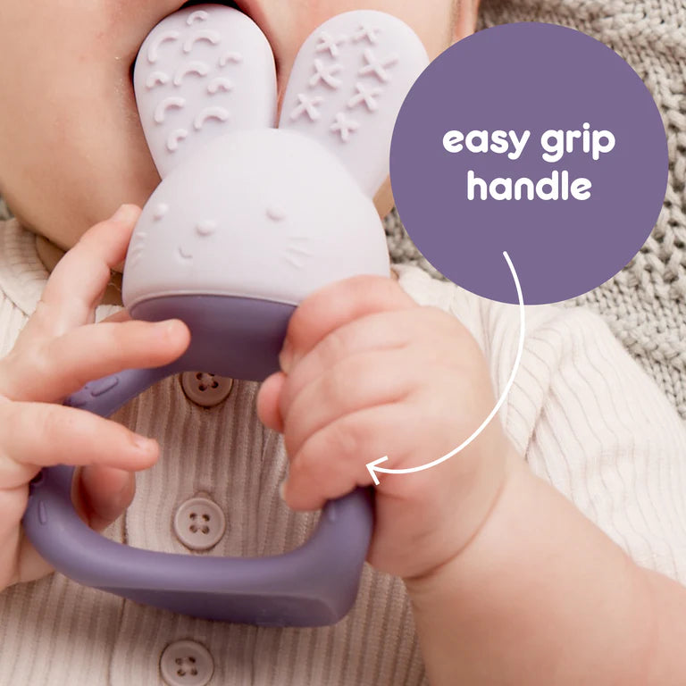 B.box Chill‑Fill teether in peony pink – BPA‑free silicone chew toy with cool‑touch inners and easy‑grip rings