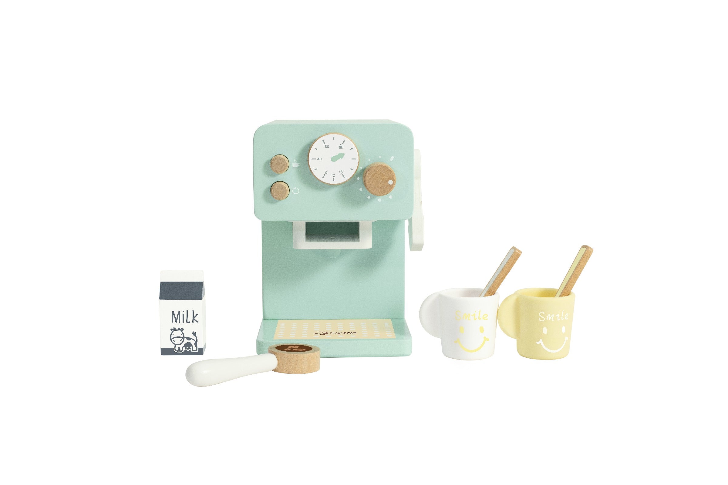 Coffee Maker pretend-play set – includes toy coffee machine with 2 cups, milk container, spoons and beans, 7+ pieces for kids 18 months + to simulate brewing a perfect cup