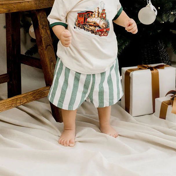 Confetti Kidz | Linen Shorts | Green Stripe