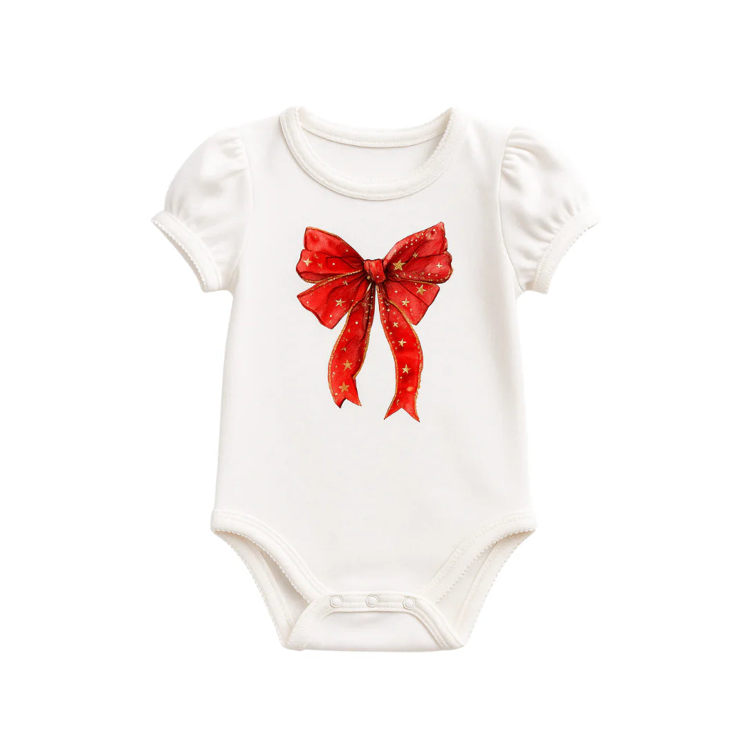 Confetti Kidz | Ruby Star Bamboo Bodysuit | Coquette Bow