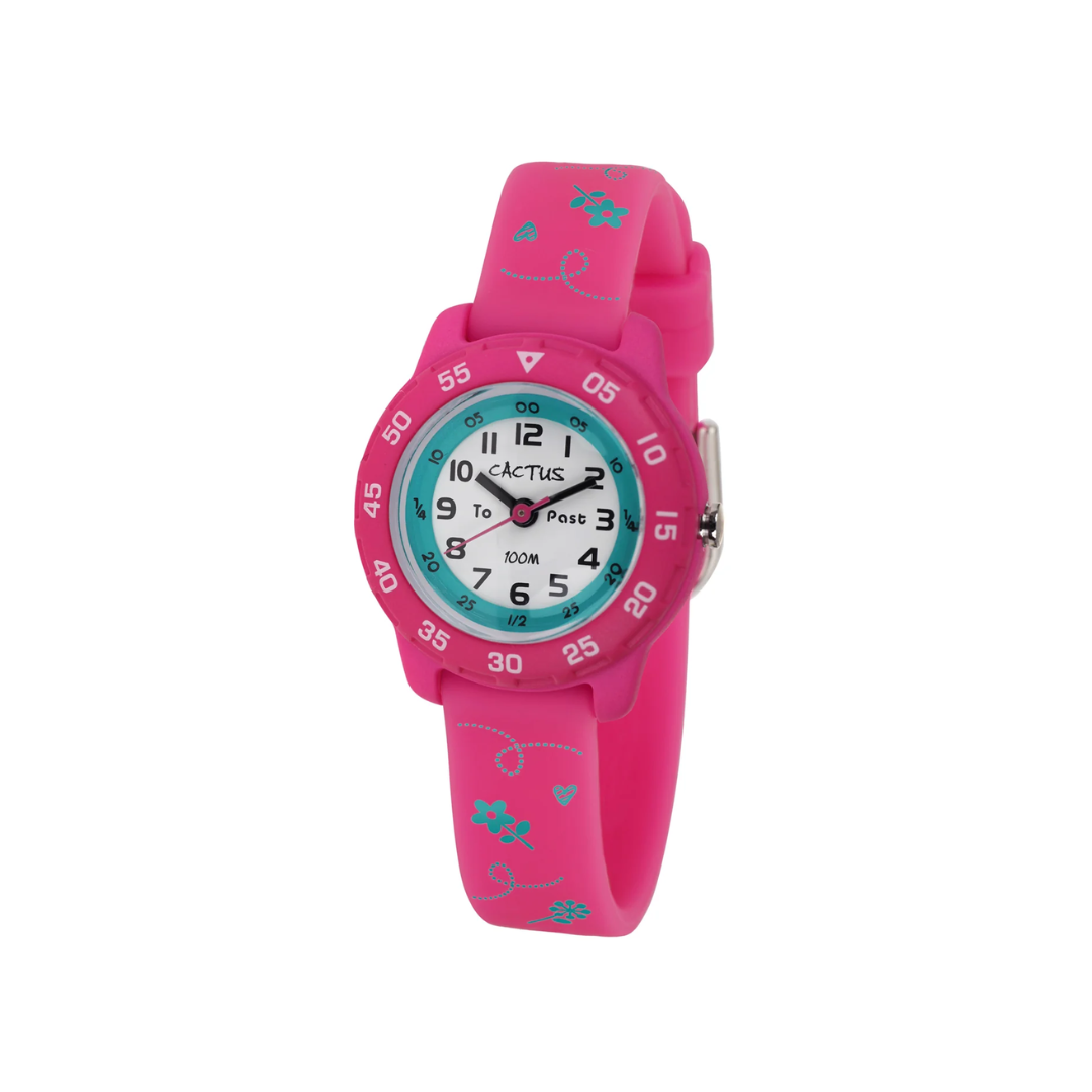 Cactus Watch | Junior Time Teacher Pink with Aqua Flowers