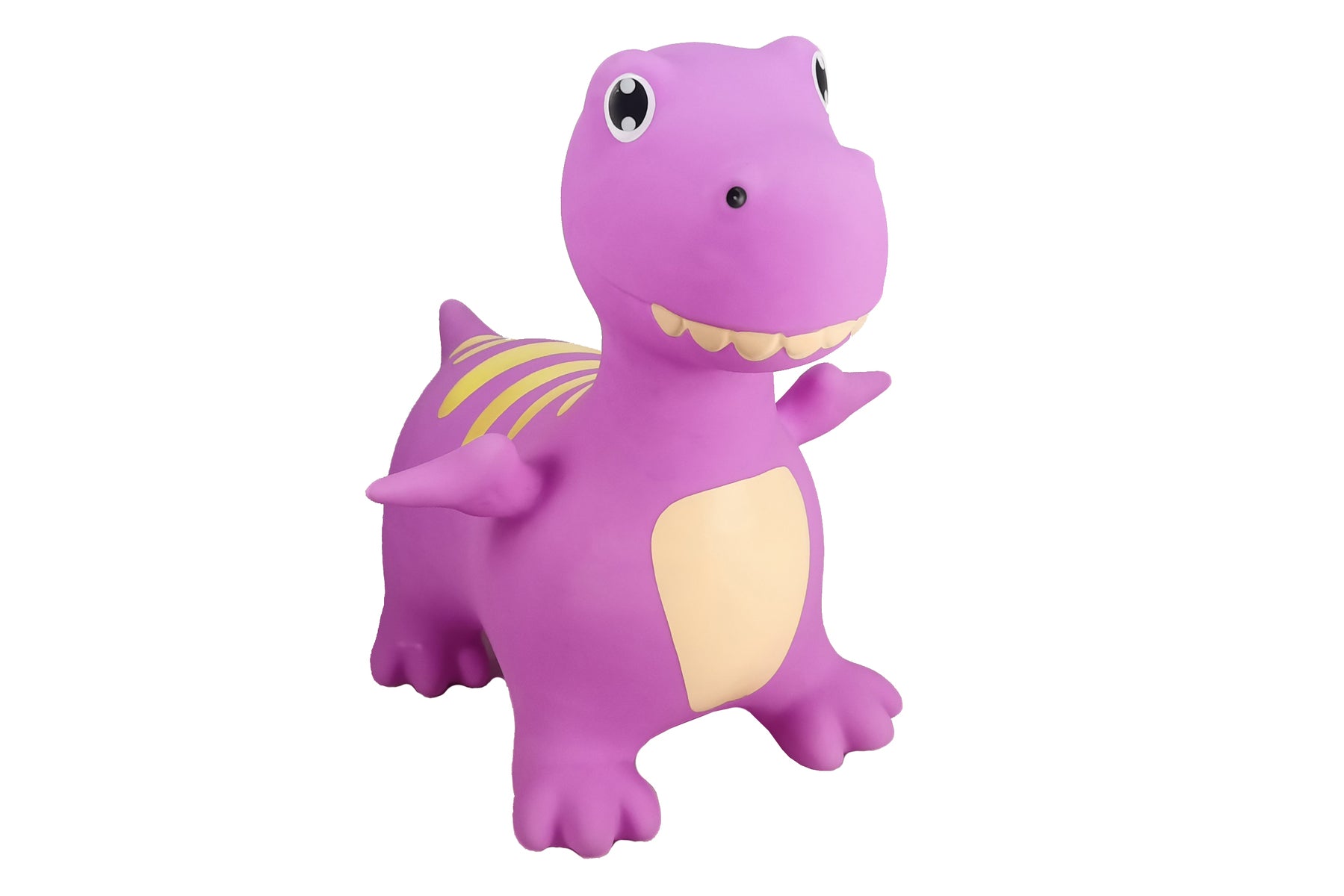 Bouncy Rider Periwinkle the T-Rex – Inflatable purple T-Rex ride-on by Kaper Kidz for toddlers (12 months+), with sturdy grip handles, hand pump included, supports up to 50 kg, and meets safety standards.