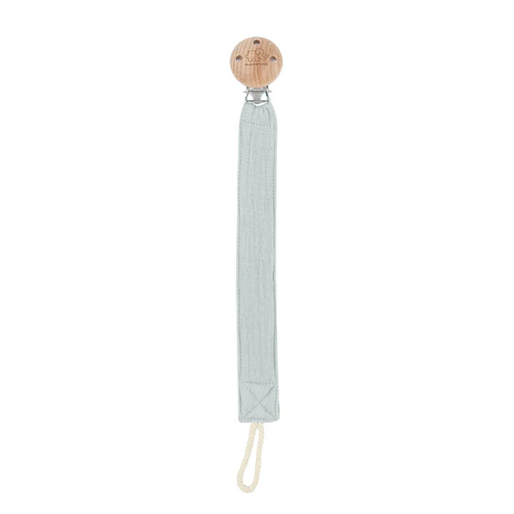 Living Textiles dummy chain in cool grey – soft silicone pacifier clip with stainless steel chain and BPA-free bead accents for baby
