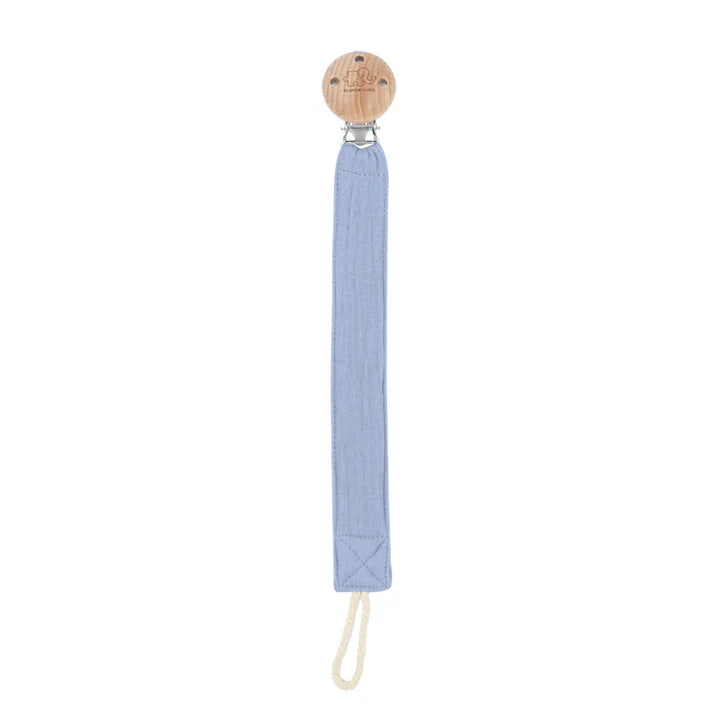 Living Textiles dummy chain in Misty Blue – soft silicone pacifier clip with stainless steel chain and BPA-free bead accents for baby