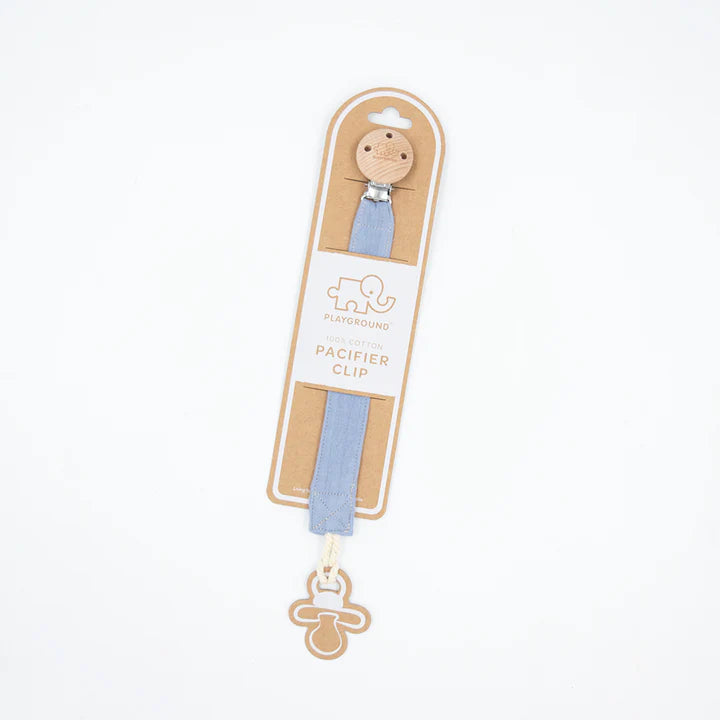 Living Textiles dummy chain in Misty Blue – soft silicone pacifier clip with stainless steel chain and BPA-free bead accents for baby