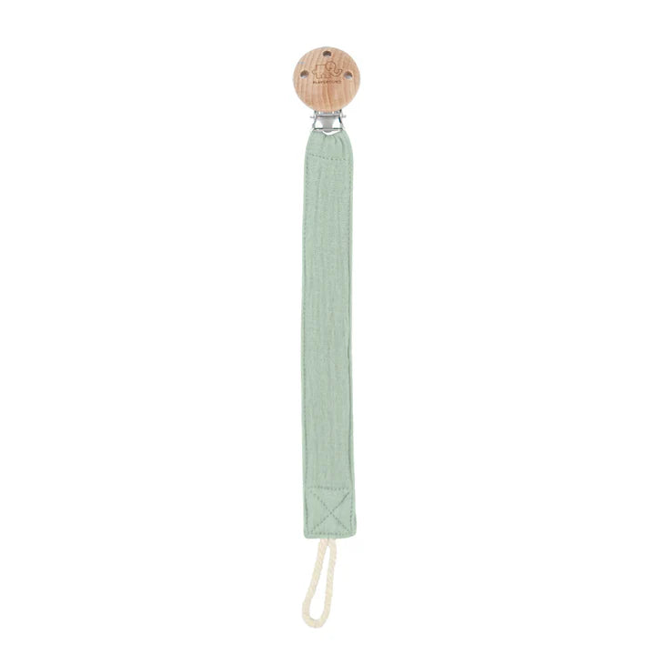 Living Textiles dummy chain in cool Silent Sage – soft silicone pacifier clip with stainless steel chain and BPA-free bead accents for baby