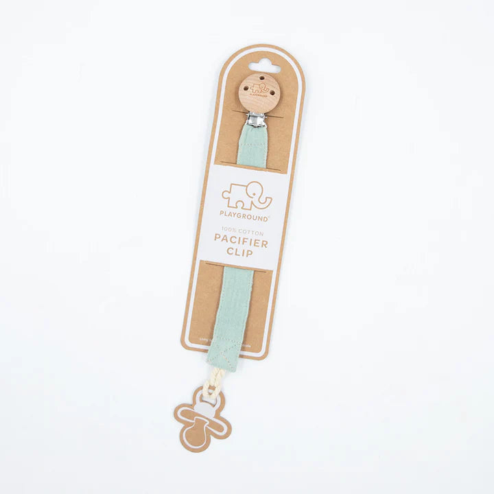 Living Textiles dummy chain in cool Silent Sage – soft silicone pacifier clip with stainless steel chain and BPA-free bead accents for baby