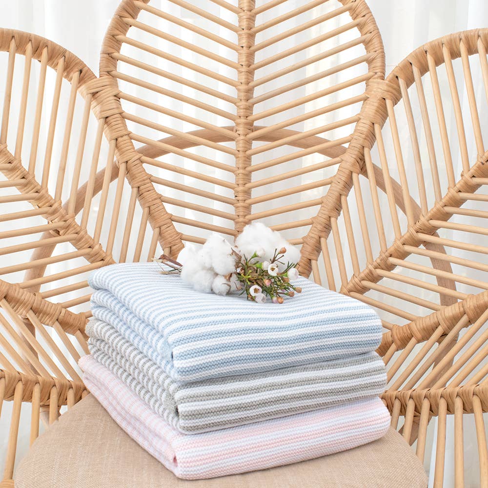 Living Textiles 100% cotton pearl‑knit stripe blankets – lightweight, breathable baby pram and bassinet throw (75 × 85 cm), machine‑washable and tumble‑dry safe