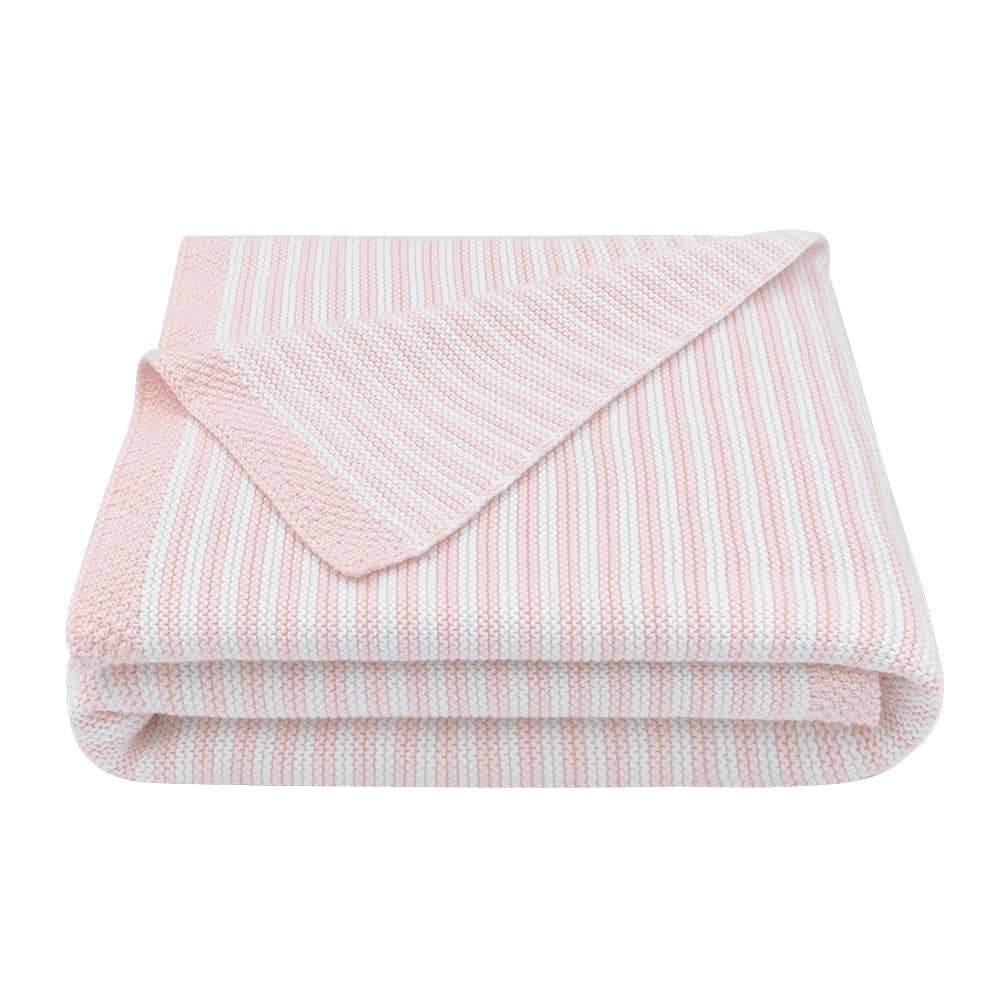 Living Textiles 100% cotton pearl‑knit stripe blanket in blush and white – lightweight, breathable baby pram and bassinet throw (75 × 85 cm), machine‑washable and tumble‑dry safe