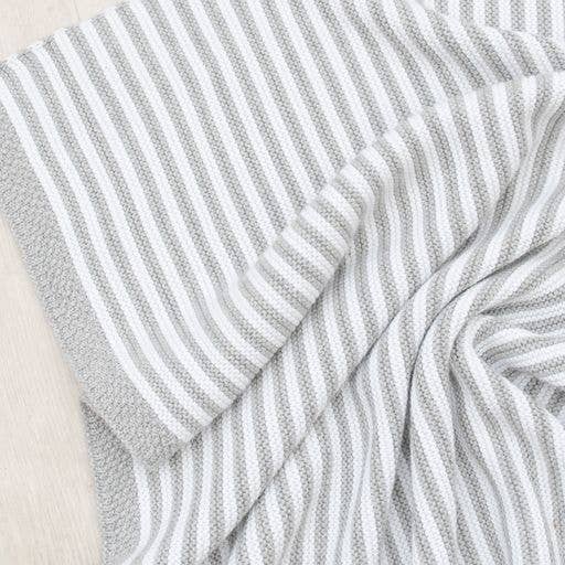 Living Textiles 100% cotton pearl‑knit stripe blanket in grey and white – lightweight, breathable baby pram and bassinet throw (75 × 85 cm), machine‑washable and tumble‑dry safe