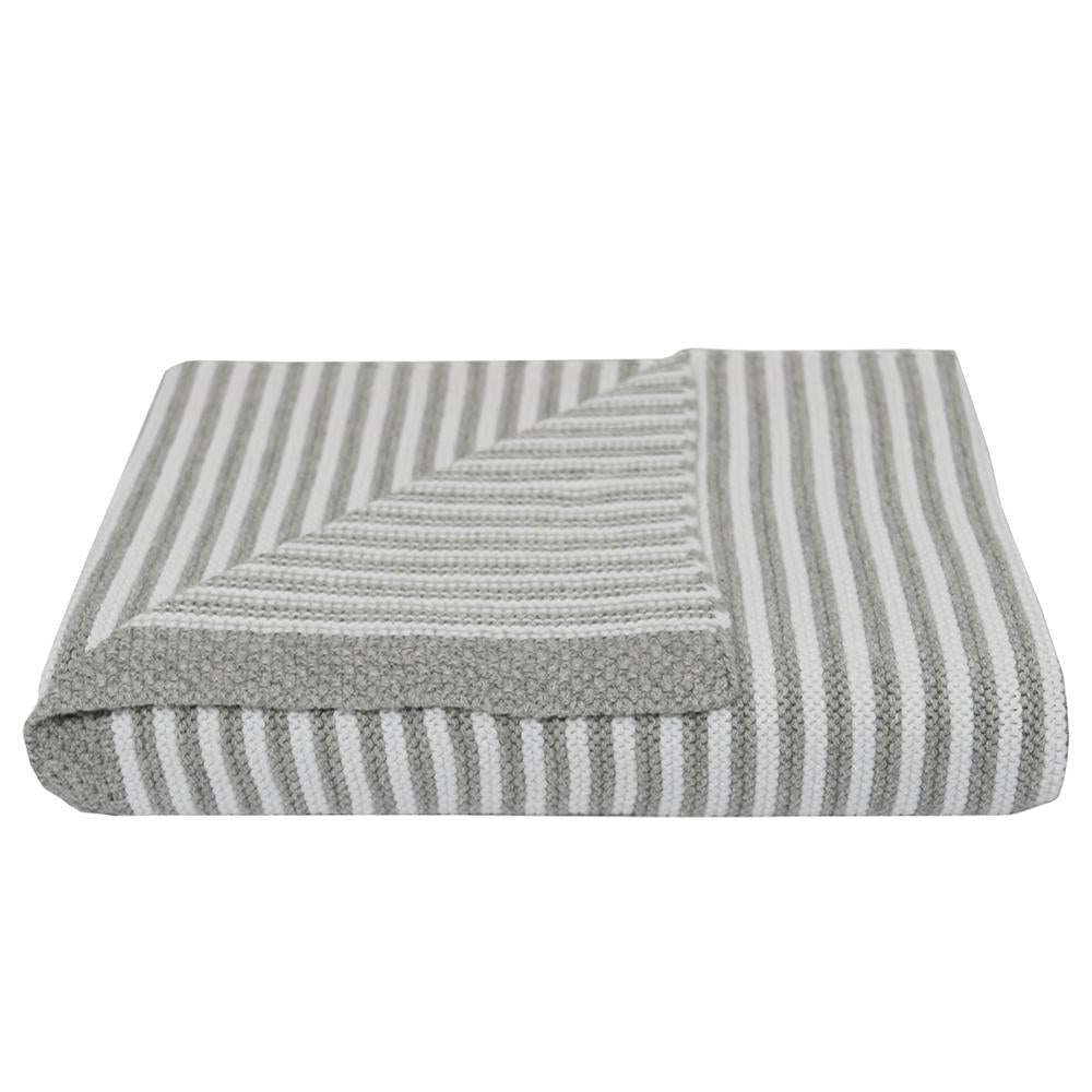 Living Textiles 100% cotton pearl‑knit stripe blanket in grey and white – lightweight, breathable baby pram and bassinet throw (75 × 85 cm), machine‑washable and tumble‑dry safe