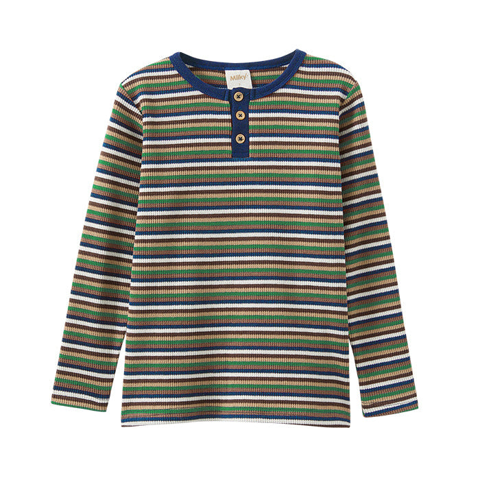 Milky Henley | Waffle Stripe