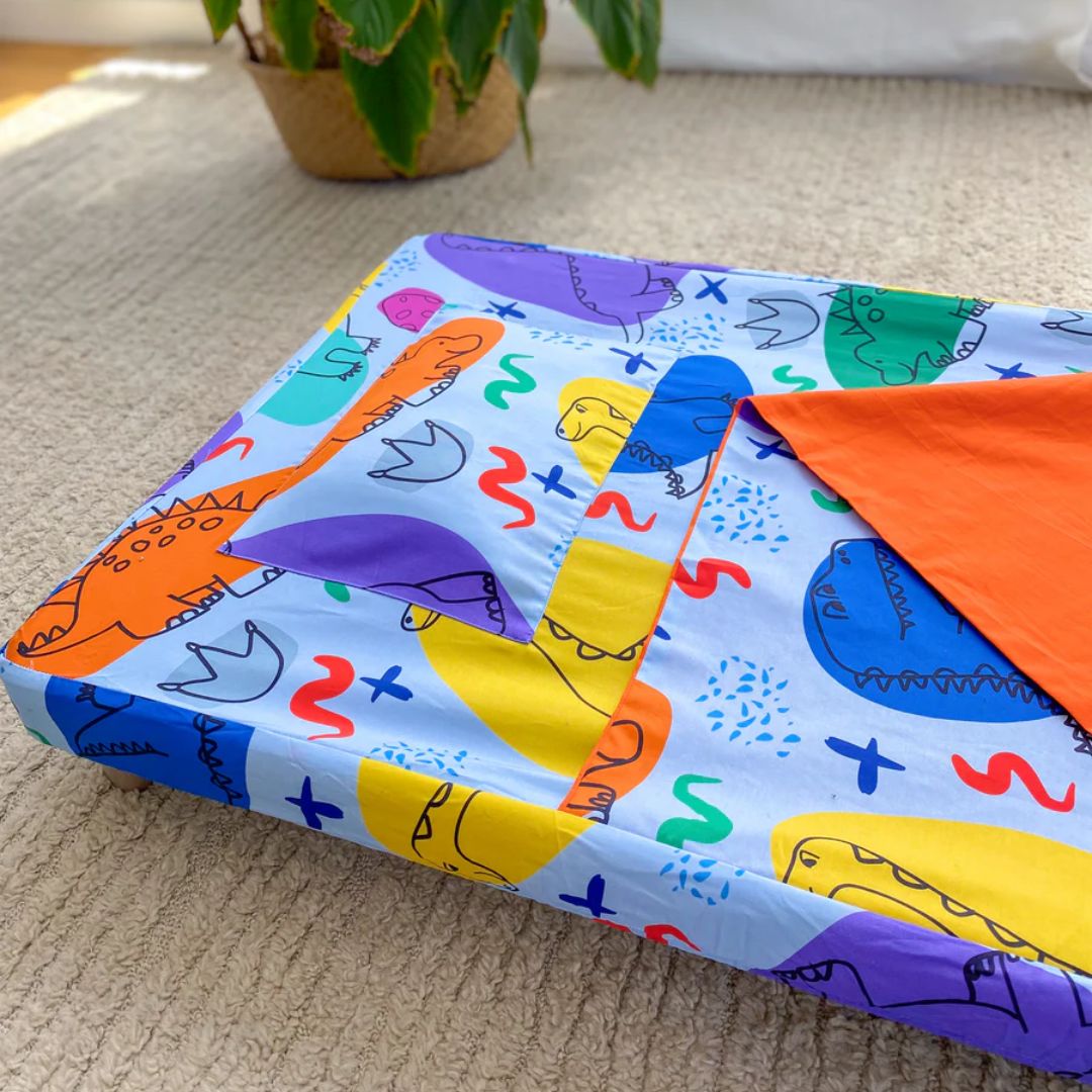 Morgy + Wills | Kids Stacker Bed Sheet Set | Friendly Dinosaur