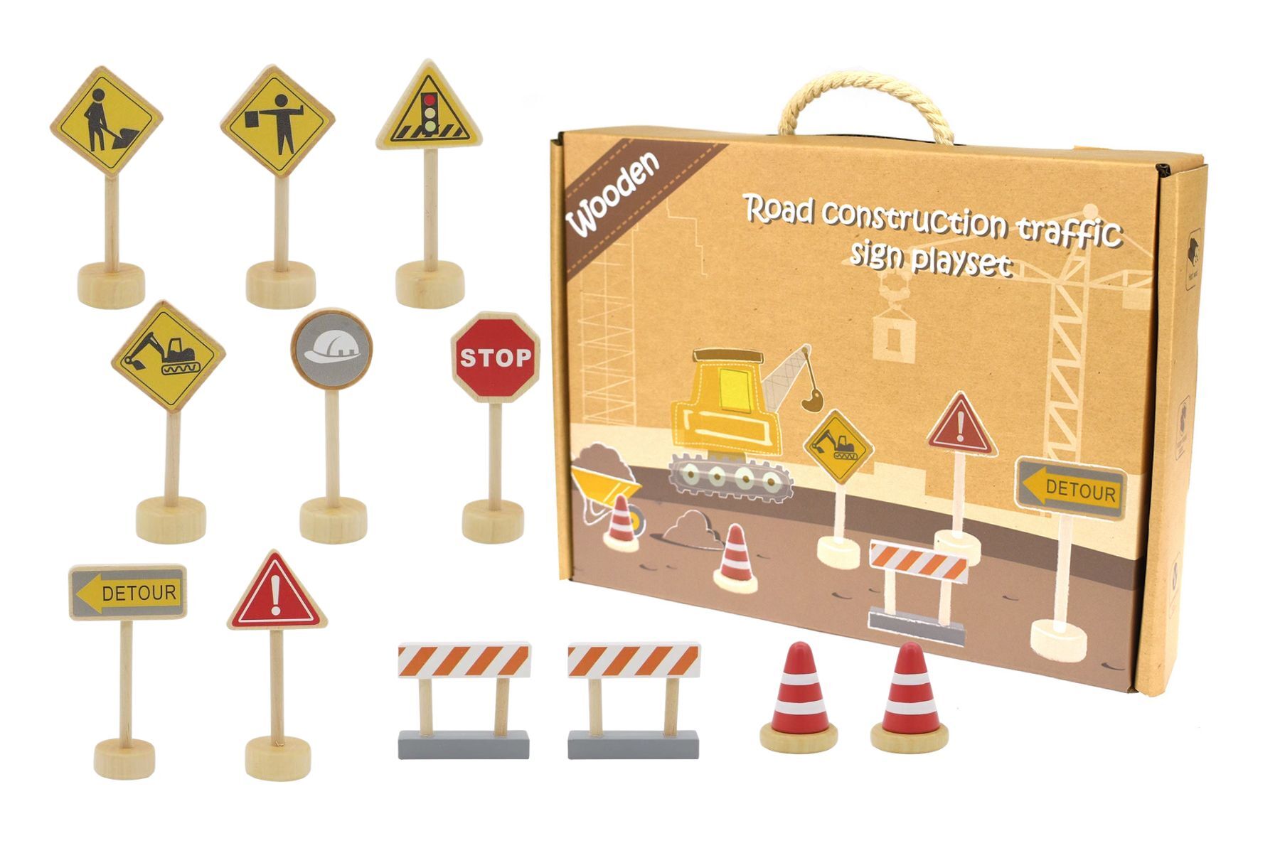 Wooden Construction Road Sign Set