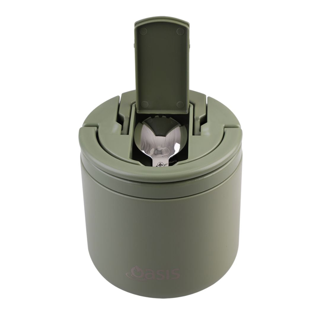 Oasis S/S Double Wall Insulated Food Flask w/ Quick Release Lid & Spork 550ml | Olive Green