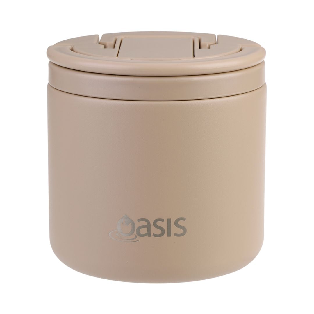 Oasis S/S Double Wall Insulated Food Flask w/ Quick Release Lid & Spork 550ml | Latte