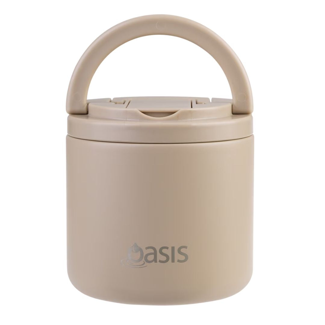 Oasis S/S Double Wall Insulated Food Flask w/ Quick Release Lid & Spork 550ml | Latte