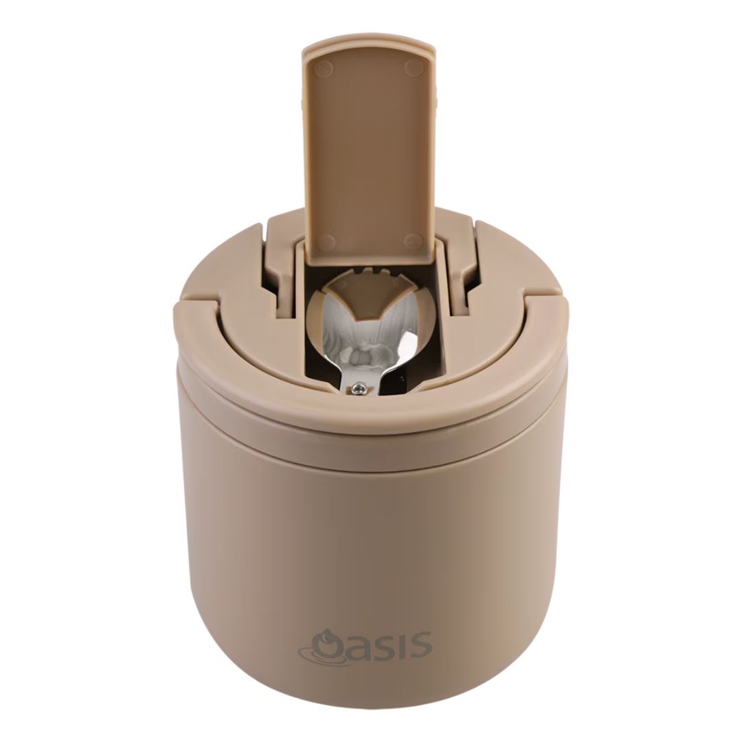 Oasis S/S Double Wall Insulated Food Flask w/ Quick Release Lid & Spork 550ml | Latte
