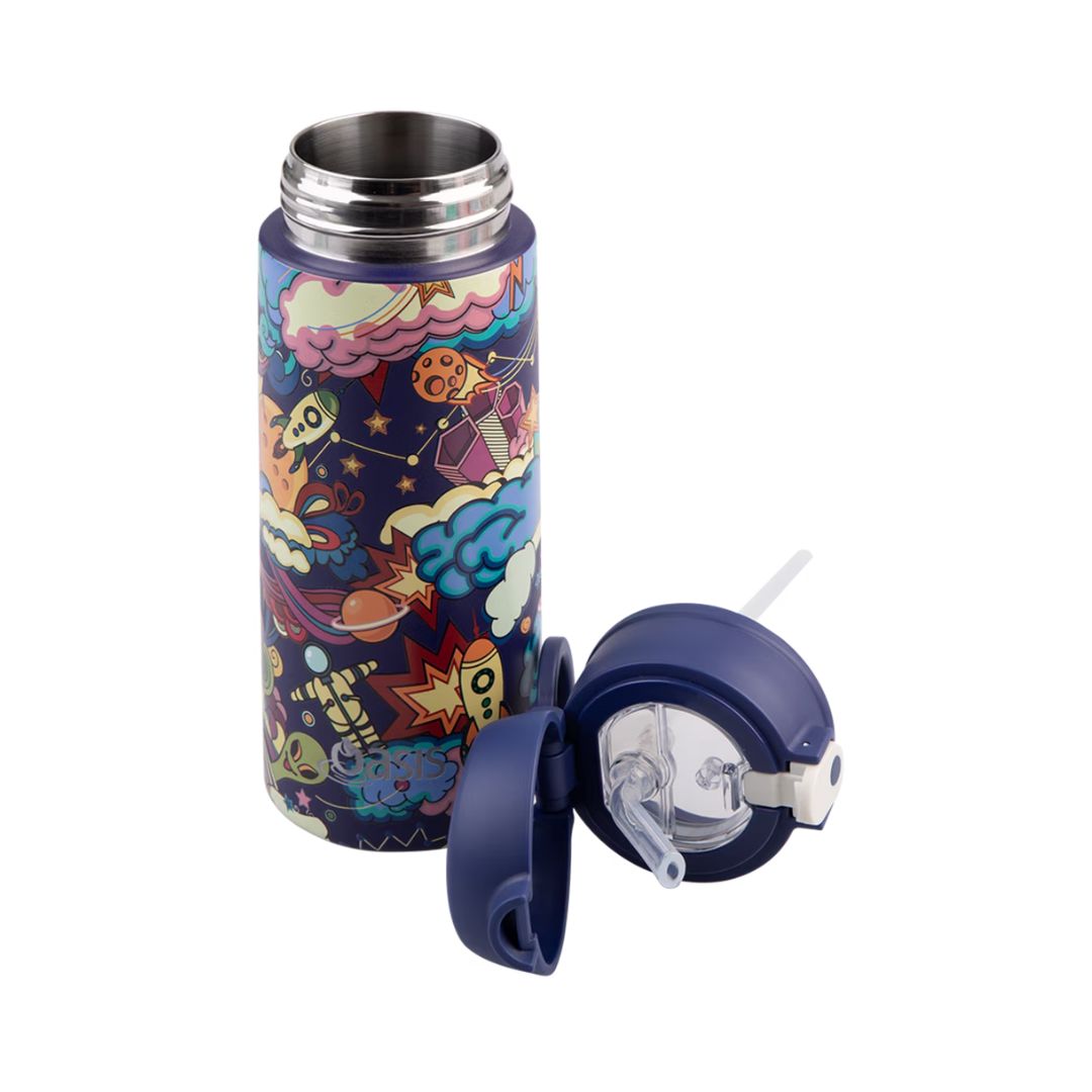 Oasis S/S Double Wall Insulated Kid's Drink Bottle w/ Sipper Straw 550ml | Alien Adventures