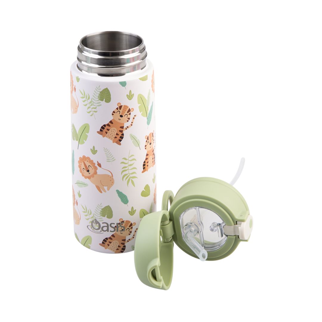 Oasis S/S Double Wall Insulated Kid's Drink Bottle w/ Sipper Straw 550ml | Jungle Buddies