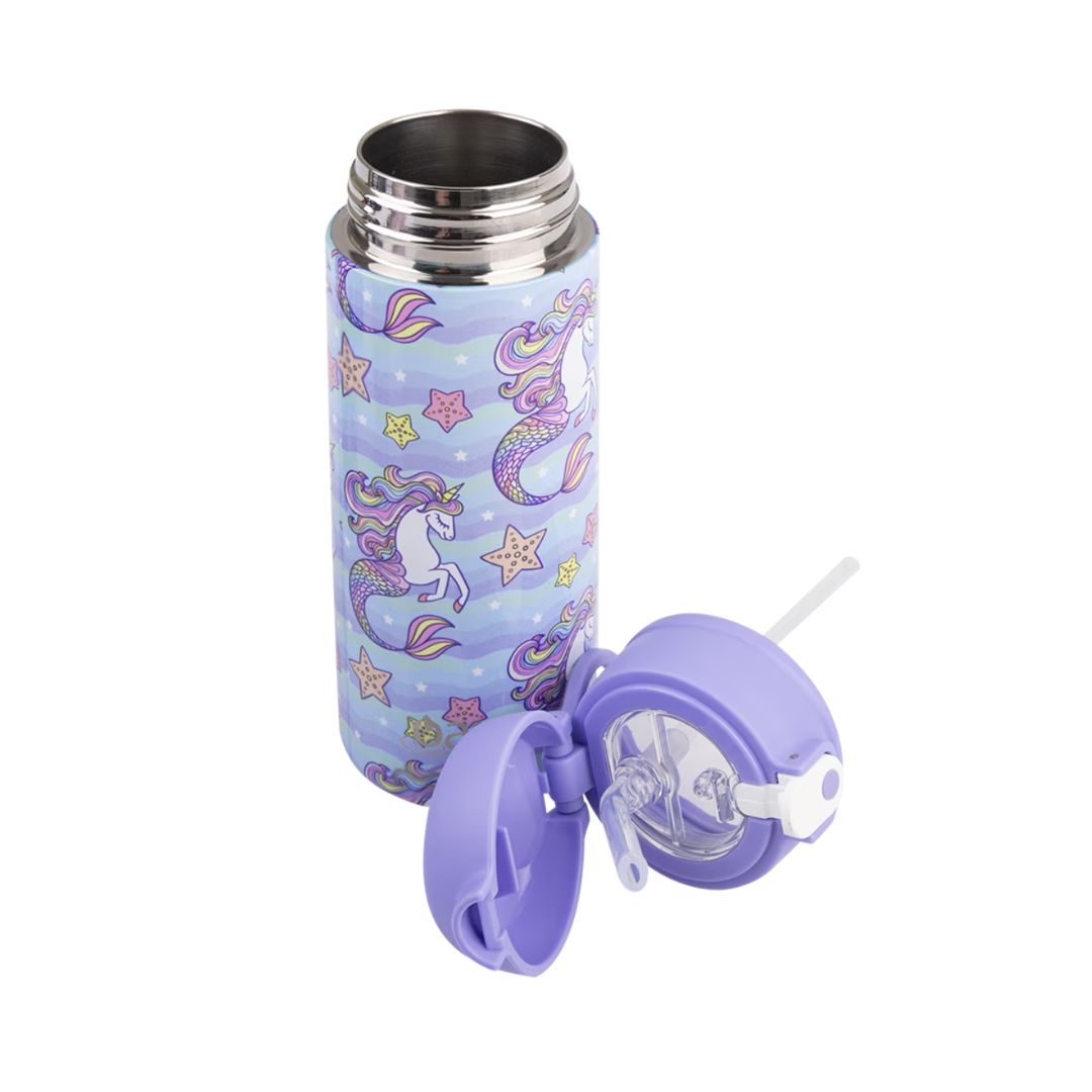 Oasis S/S Double Wall Insulated Kid's Drink Bottle w/ Sipper Straw 550ml | Mermaid Unicorns