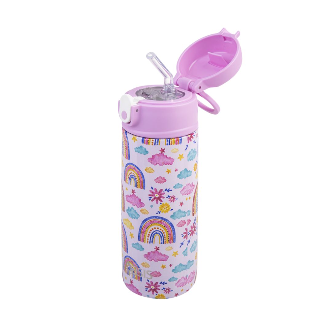 Oasis S/S Double Wall Insulated Kid's Drink Bottle w/ Sipper Straw 550ml | Rainbow Sky