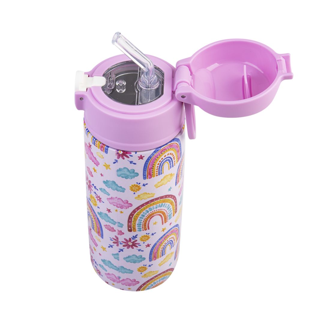 Oasis S/S Double Wall Insulated Kid's Drink Bottle w/ Sipper Straw 550ml | Rainbow Sky