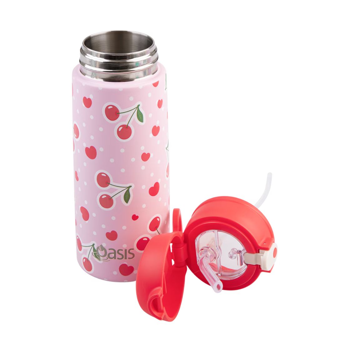 Oasis S/S Double Wall Insulated Kid's Drink Bottle w/ Sipper Straw 550ml | Cherry Crush