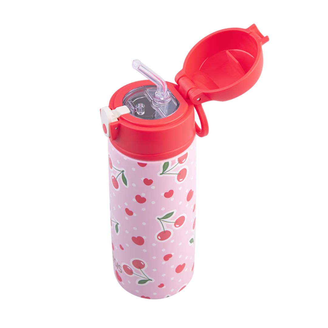 Oasis S/S Double Wall Insulated Kid's Drink Bottle w/ Sipper Straw 550ml | Cherry Crush