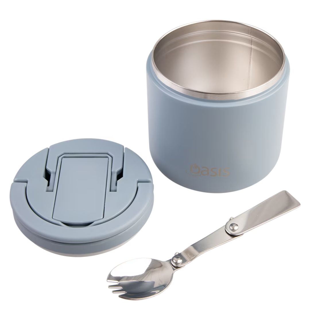 Oasis | Stainless Steel Double Wall Insulated Food Flask with Quick Release Lid & Spork - 500ml | Hazy Blue