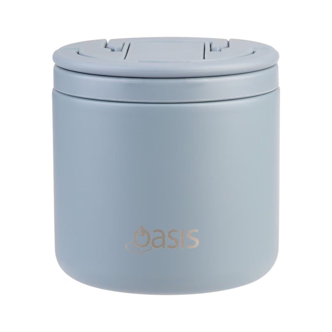 Oasis | Stainless Steel Double Wall Insulated Food Flask with Quick Release Lid & Spork - 500ml | Hazy Blue