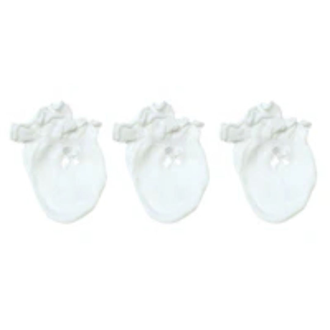 Playette | 3 Pack Newborn Essential Mittens | White/white