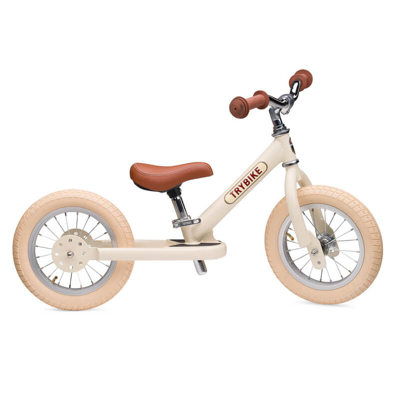 Steel Cream Vintage 3‑Wheel Trybike – sturdy retro-style toddler bike with low step-through frame, wide seat, high-back support, and noise‑reduction wheels