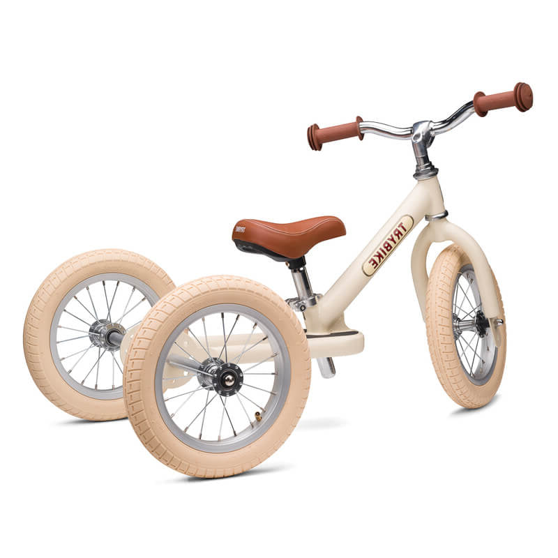 Steel Cream Vintage 3‑Wheel Trybike – sturdy retro-style toddler bike with low step-through frame, wide seat, high-back support, and noise‑reduction wheels