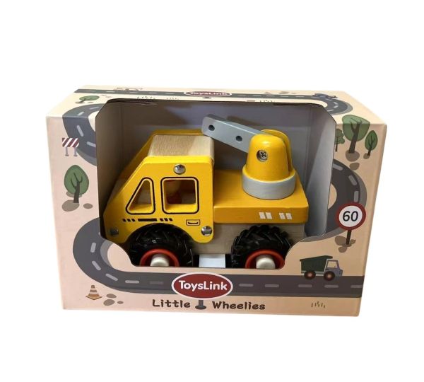 Toyslink wooden crane toy for toddlers – sturdy eco-friendly construction playset with moving hook and chunky wheels