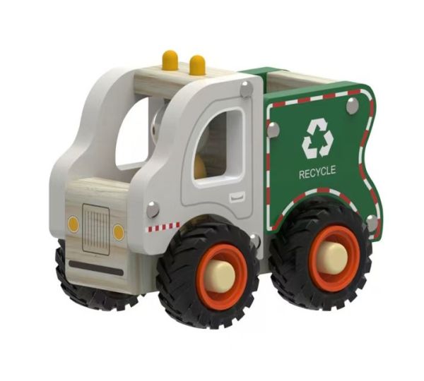 Toyslink wooden rubbish truck toy for kids – eco-friendly educational vehicle playset with moveable parts