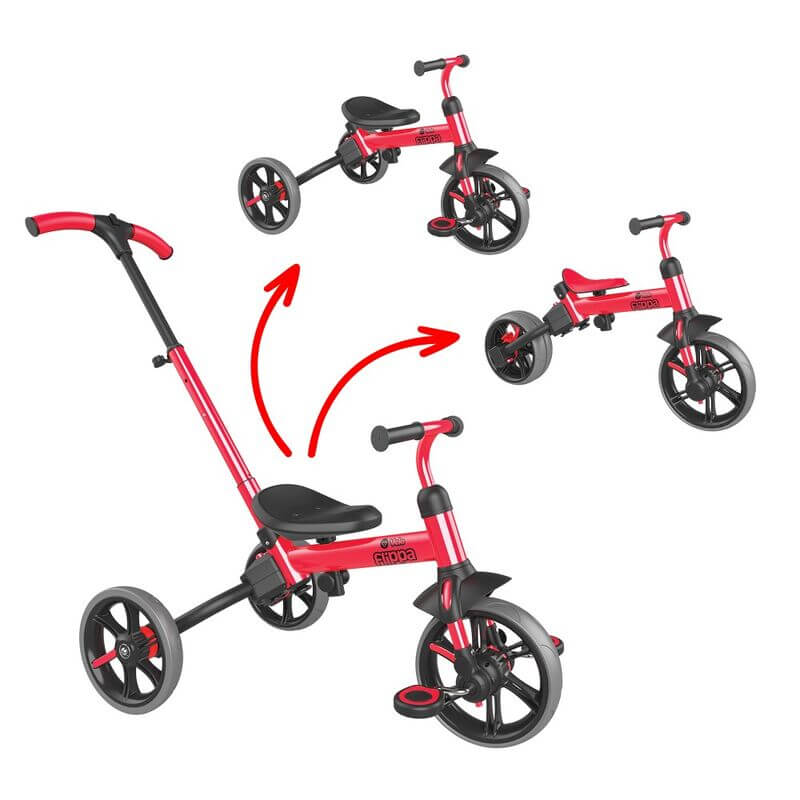 Velo Flippa red trike – 4-in-1 convertible toddler ride-on with removable push handle, wide seat, sturdy frame and non-slip footrests