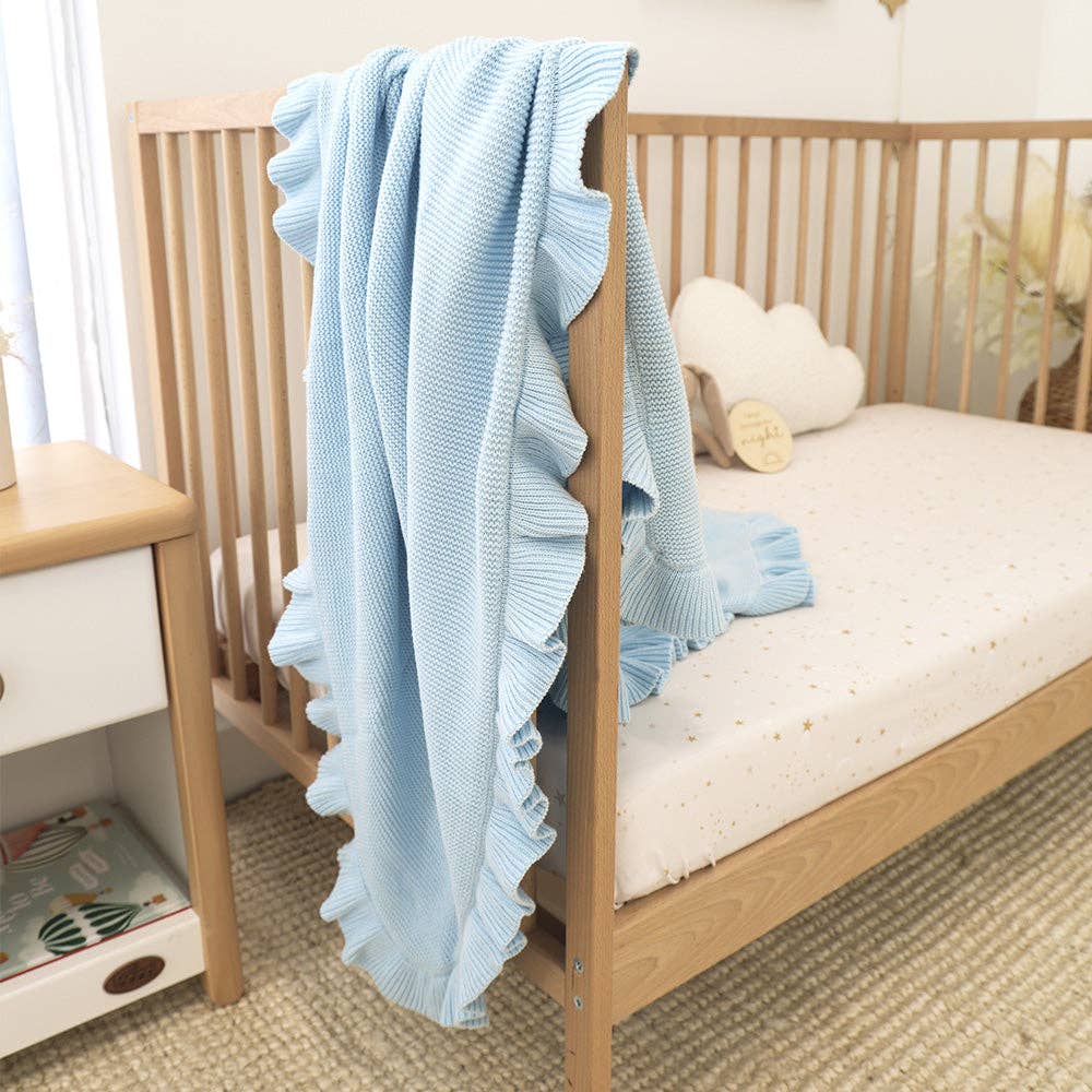 Snuggle Hunny - Baby Blue Ruffle Knit Organic Baby Blanket
