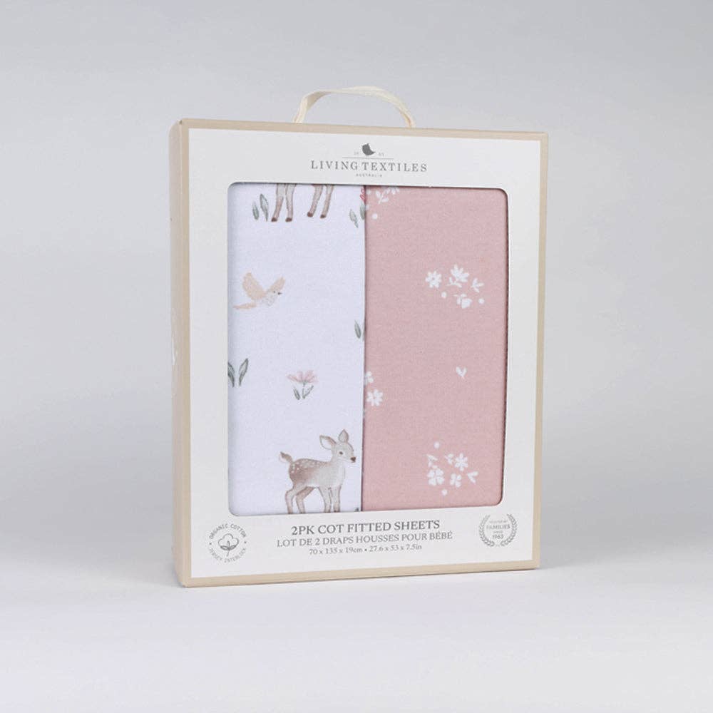 Living Textiles | 2 Pack Organic Cot Fitted Sheet Fawn Fables