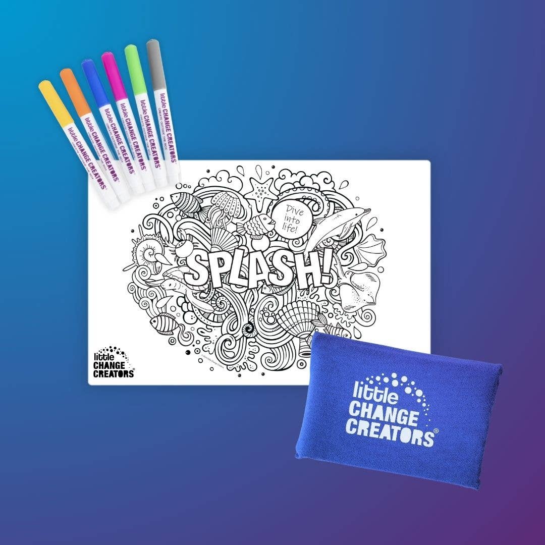Little Change Creators - SPLASH! Pocket Silicone Colouring Mat | Sealife Travel Toy