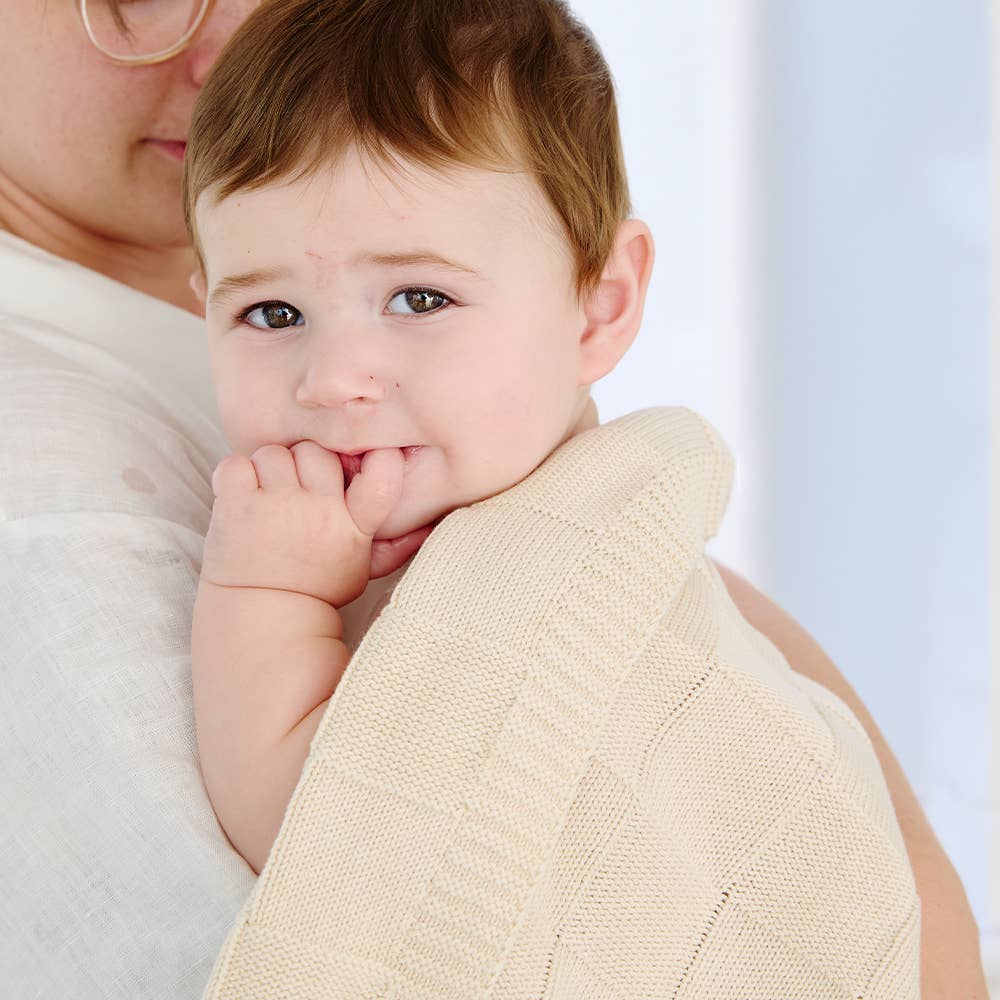 Living Textiles | Pram Knitted Blanket Checkered Sand