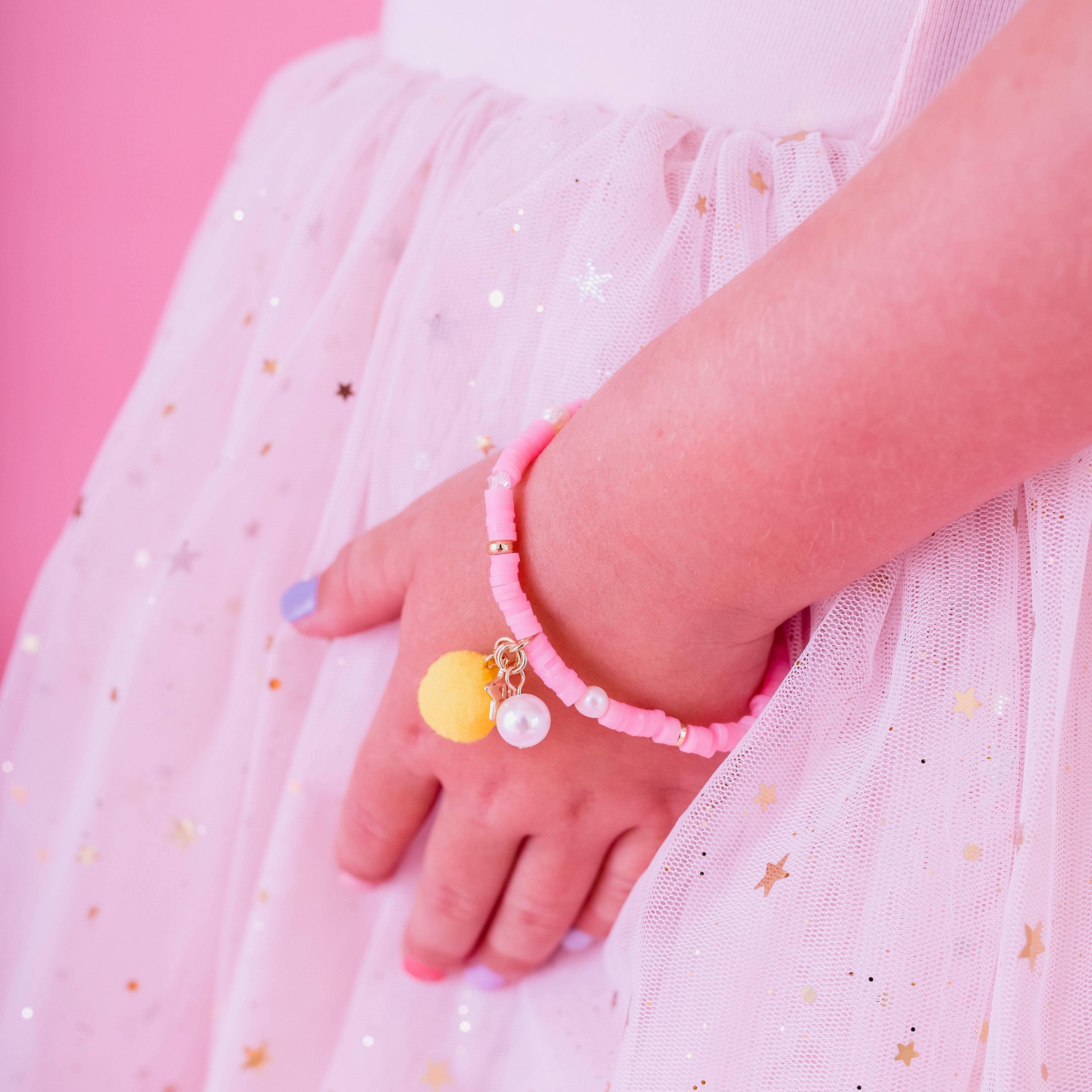 Lauren Hinkley | Pink Bracelet with Pom Pom and Pearl