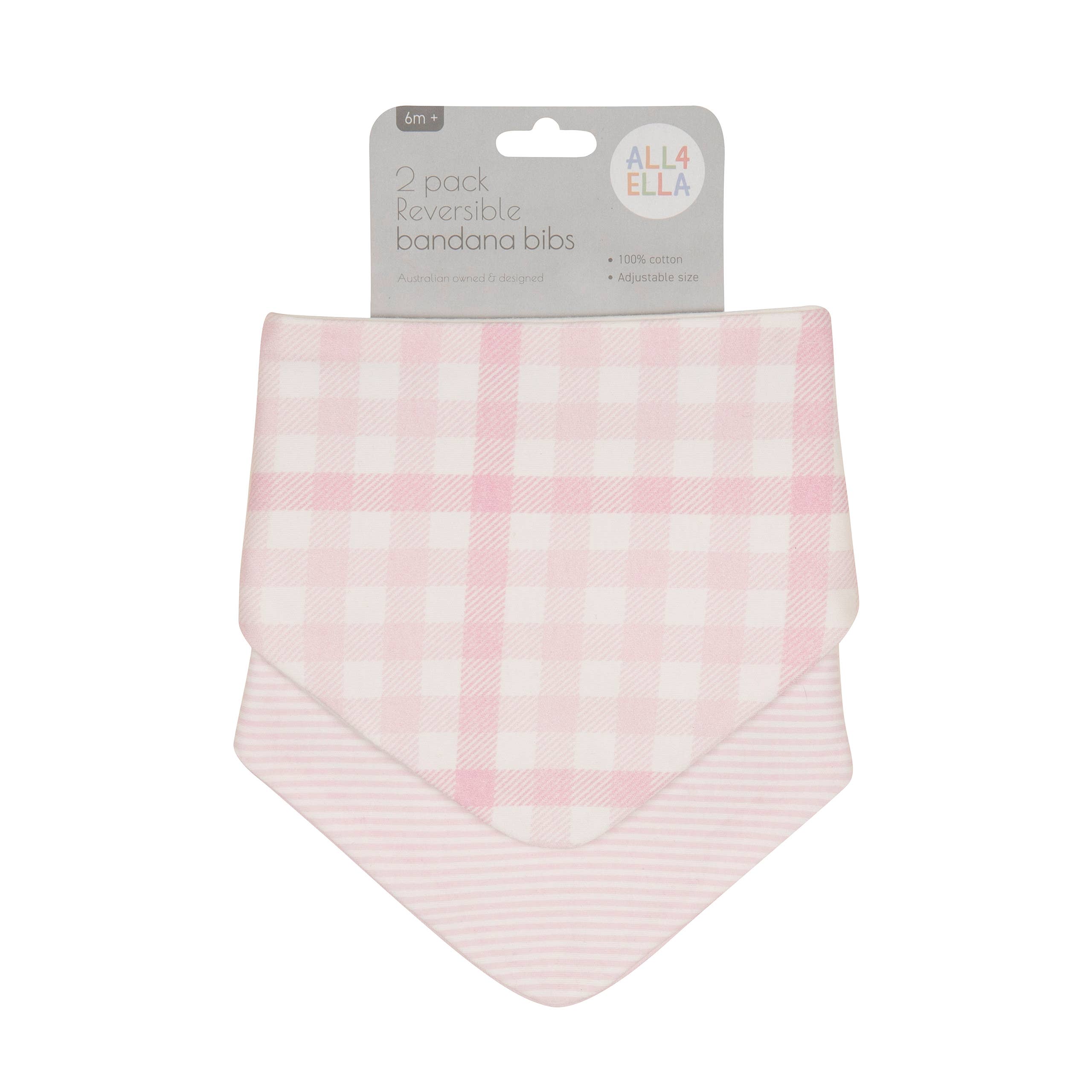 All4Ella | Bandana Bibs 2pk | Gingham Pink