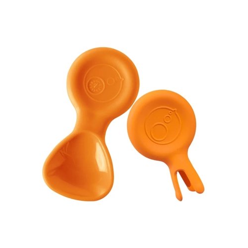 b.box Mini Spoon & Flork Duo in Citrus– compact BPA-free toddler cutlery set with easy-grip handles and rounded prongs for independent eating
