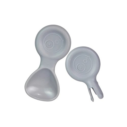 b.box Mini Spoon & Flork Duo in cloud– compact BPA-free toddler cutlery set with easy-grip handles and rounded prongs for independent eating