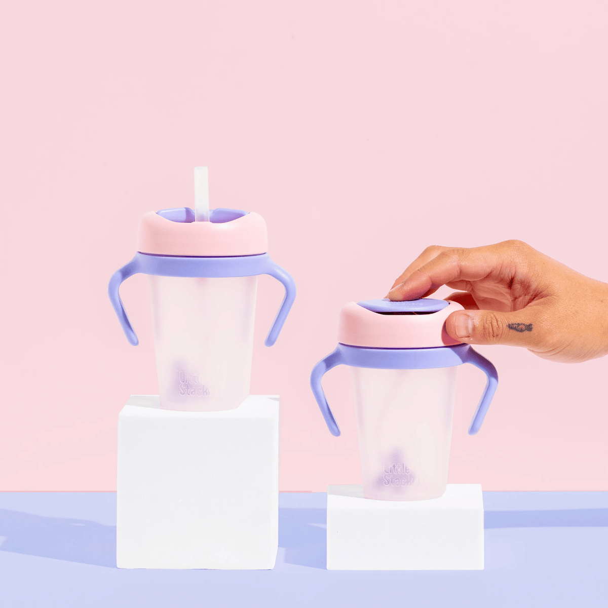 Little Stackers | Weighted Straw Sippy Cup Two Pack: Teal Navy
