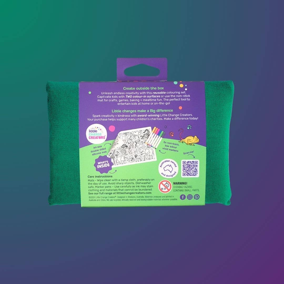 Little Change Creators - WILD! Pocket Reusable Colouring Mat | Animal Activity Gift