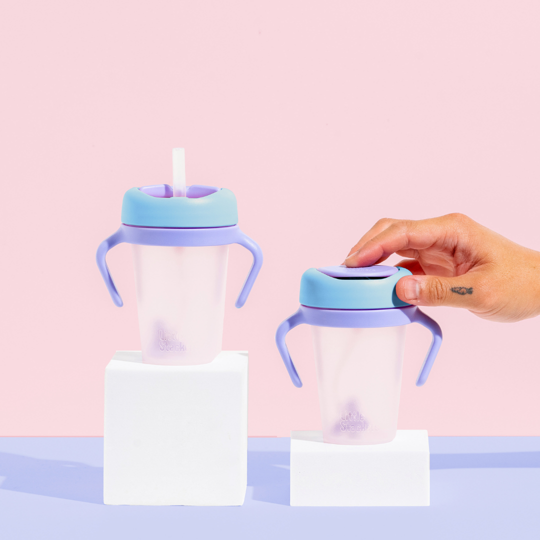 Little Stackers | Weighted Straw Sippy Cup Two Pack: Pink Aqua