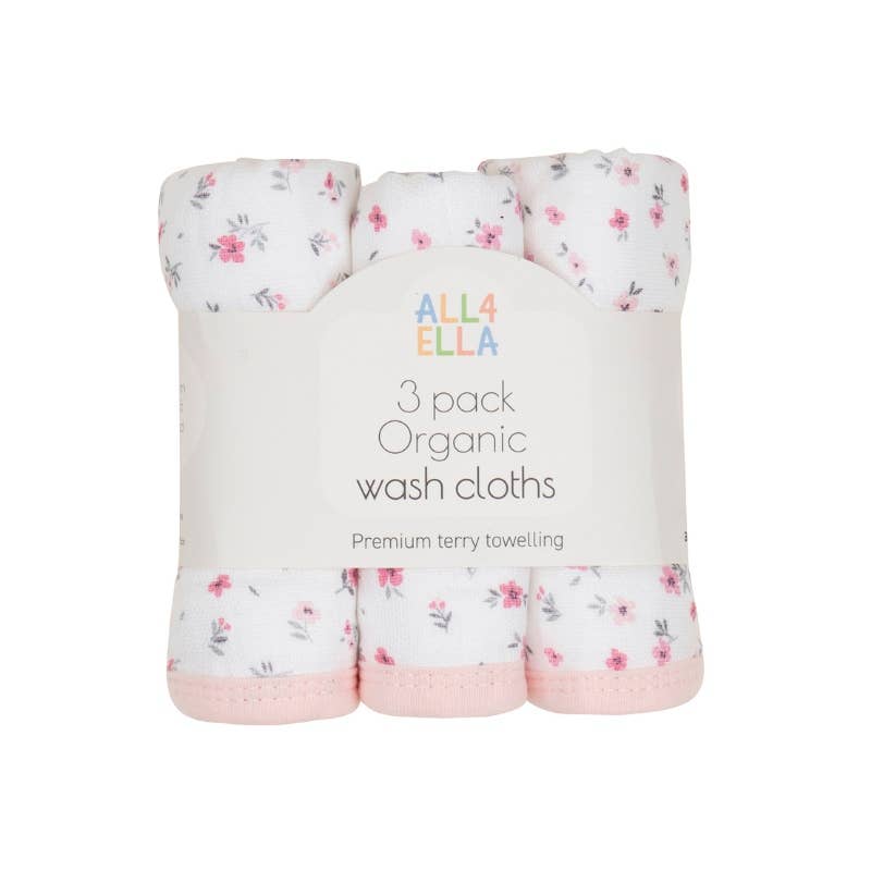 All4Ella | Wash Cloths 3pk | Pink Petals