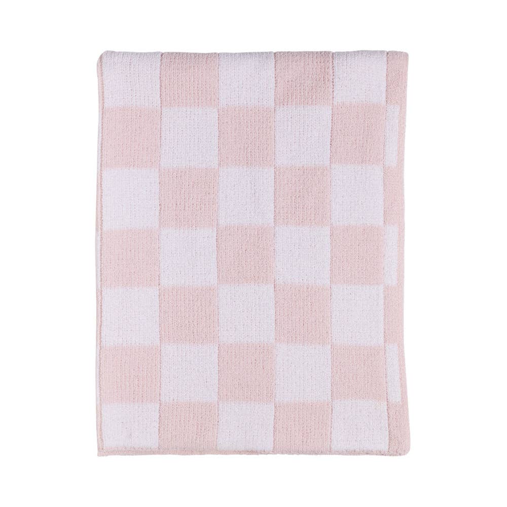 Living Textiles Chenille Blanket Checkered Pink